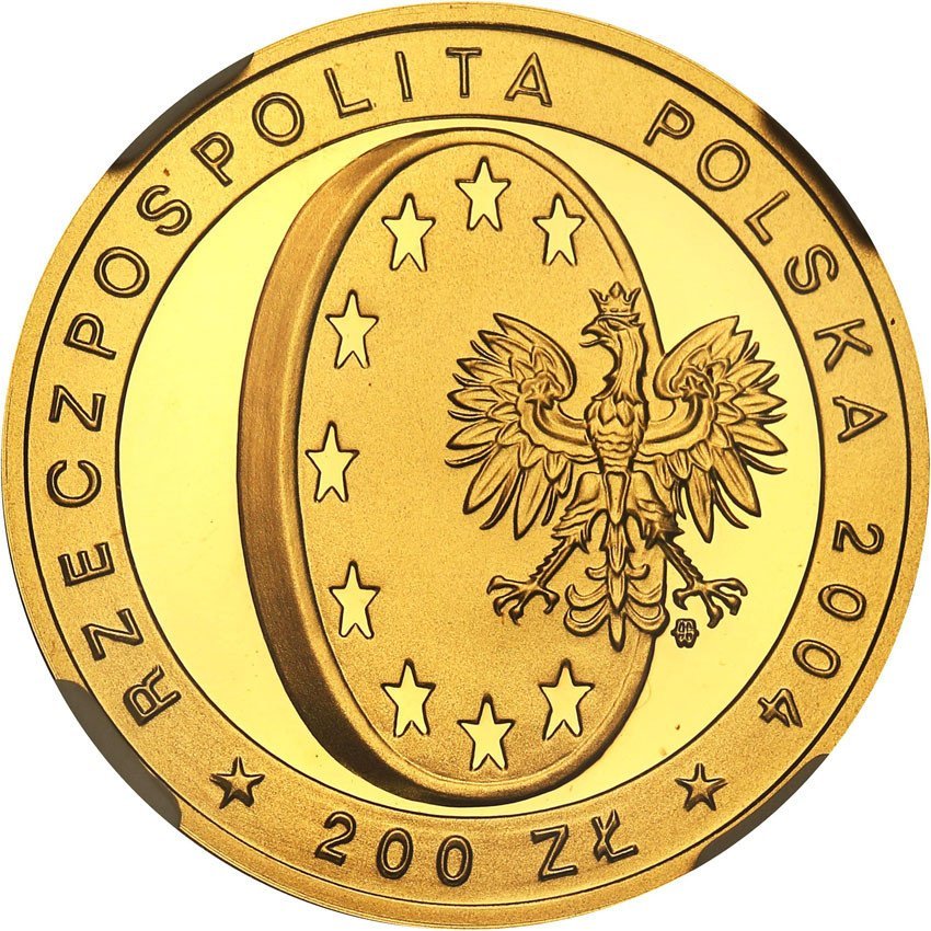 III RP. 200 złotych 2004 Wstąpienie Polski do Unii Europejskiej NGC PF69 ULTRA CAMEO (2 MAX)